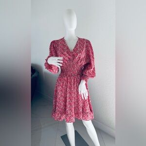 Pink and Red Ruffled Tiered Sundress with Bishop Sleeves